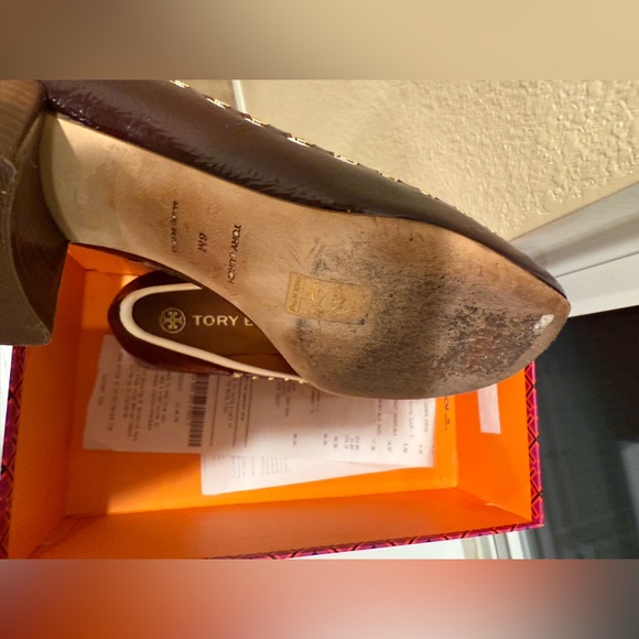 Tory Burch Maroon and Gold Studded Loafers - Picture 5 of 10